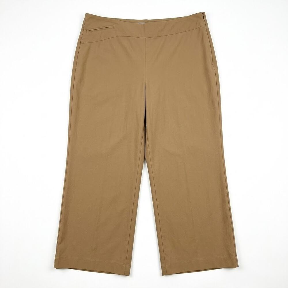 Worth Wool Blend Capri Pants Tan Mid Rise Stretch Flat Front Pocket Womens 12
